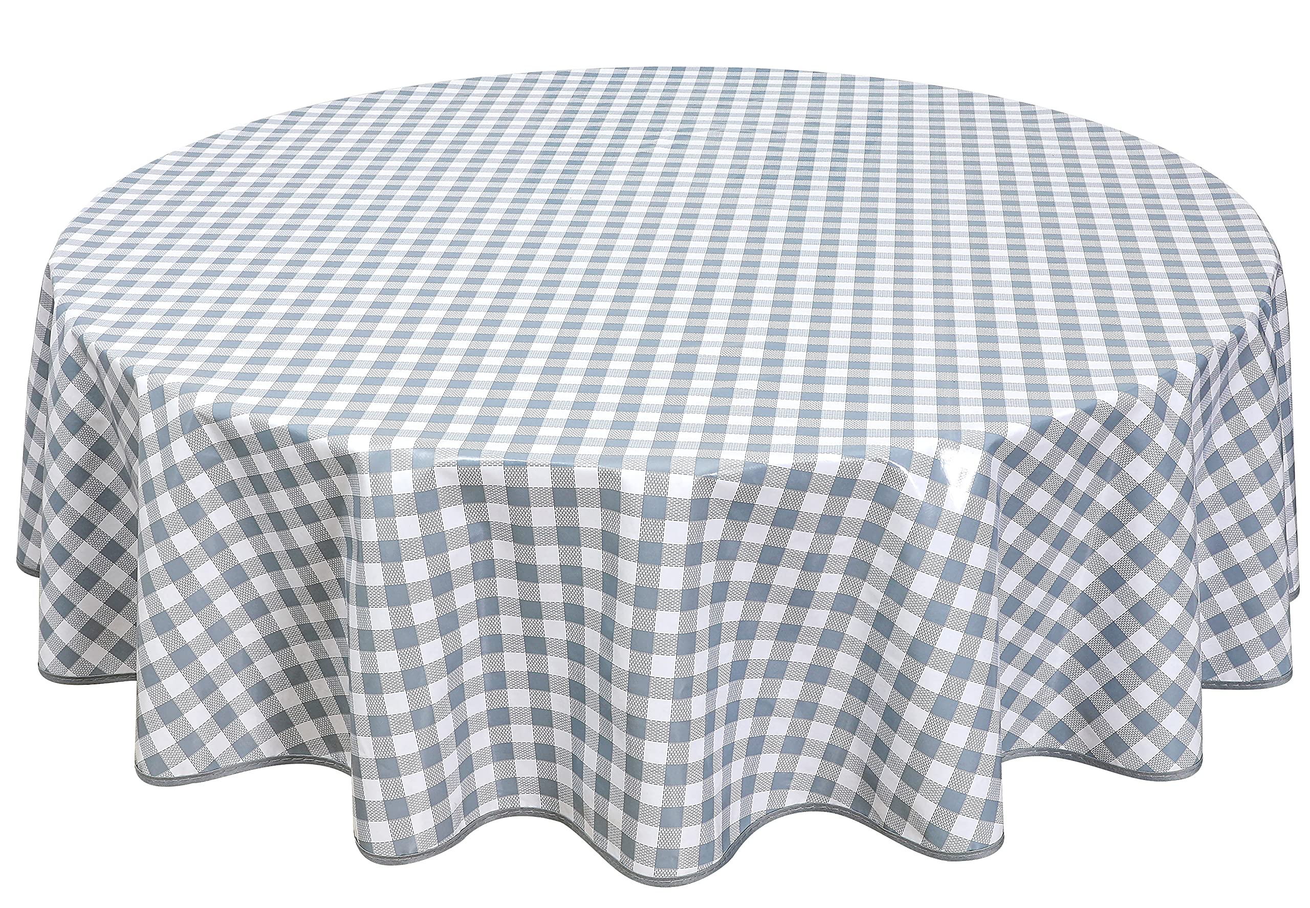 Home Direct Round Oilcloth PVC Wipe Clean Tablecloth 140cm 55" Checkers (Light Grey)