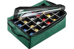 Ornament Storage Box - Zippered Organizer with 48 Individual Compartments and Dividers for Christmas Bulbs and Decorations by Tiny Tim Totes (Green)