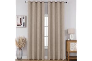 CUCRAF 100% Blackout Window Curtains 84 inches Long 2 Panels Set, Faux Linen Look Thermal Insulated Grommet Drapes, Room Darkening Curtain for Bedroom Living Room(W52 x L84 Inch, Light Khaki)