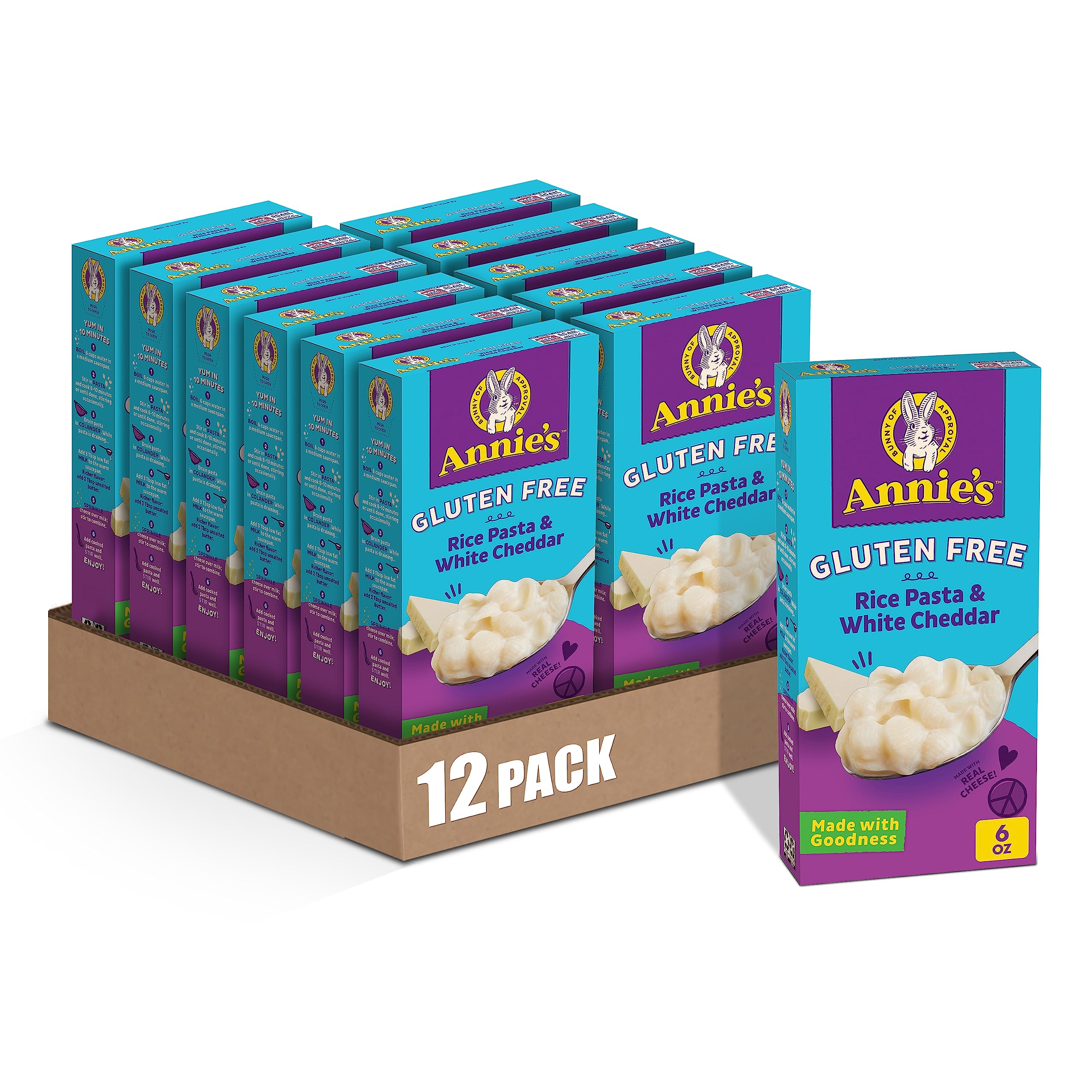 Annie’s Gluten Free Macaroni and Cheese, Rice Pasta and White Cheddar, 6 oz (Pack of 12)