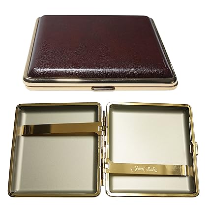 Cuero cubiertos Cigarrillo Caso borde dorado