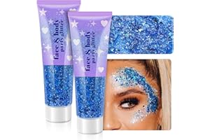 LINWULTE Body Glitter Gel, Holographic Face Glitter Gel Sequins for Hair, Lip, Eyeshadow, Nails, Chunky and Powder Mixed Glitter Gel, Iridescent Cosmetic Flakes Gel for Festival Makeup 120ml (Royal Blue)