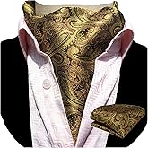 GUSLESON Men's Ascot Paisley Floral Jacquard Woven Gift Cravat Tie and Pocket Square Set