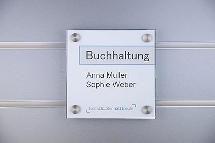 Glastürschild Toscana 150 mm - 4 Halter (Türschild aus ESG Glas für Büro, Praxis, Office oder Verwaltung)