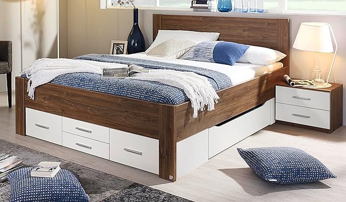 Rauch Bett mit 6 Schubkästen Eiche Stirling/alpinweiß 180 x 200 cm Schubladenbett Funktionsbett
