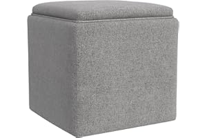 Homepop Home Decor |HomePop Storage Ottoman with Tray Top|Upholstered Modern Square Storage Ottoman with Storage for Living Room & Bedroom, Grey Woven