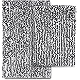 NUOVARUGS Bathroom Rugs 2 Piece Set – Absorbent, Non-Slip, Soft Chenille Bath Mat, Machine Washable, Comfortable Floor Mats (20"×30" + 17"×24", Gray Grey)