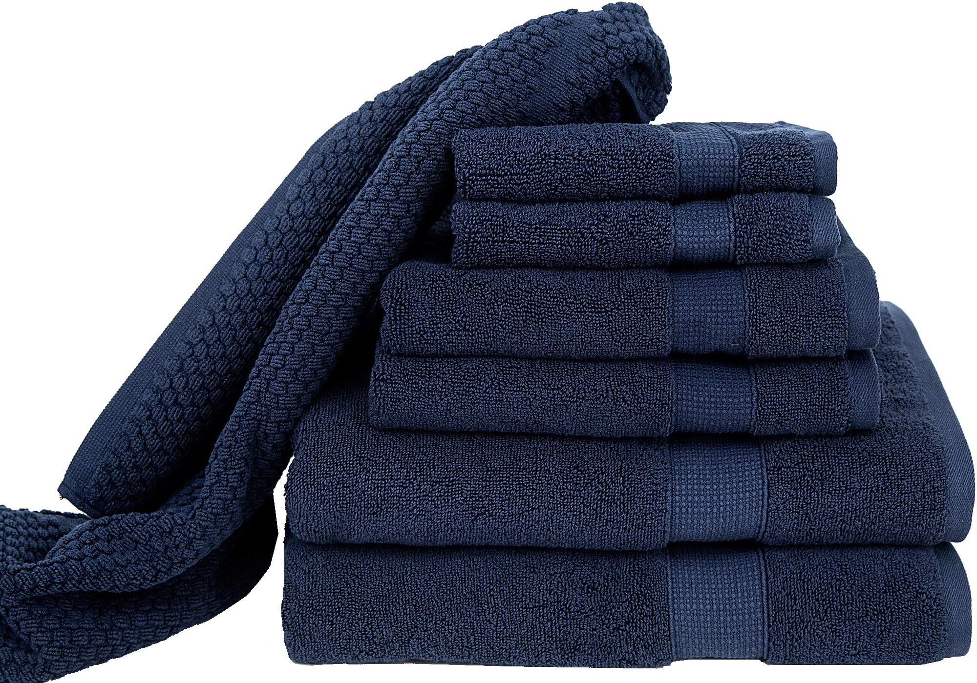 Blake Deluxe 7 Piece Bath Towel and Bath Mat Set - Densely Woven Premium Ultra Soft, High Absorbency Combed Cotton - Luxury Spa Bath Towels - 700 GSM (Navy)
