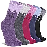 FNOVCO Wool Socks for Women Winter Warm Hiking Boot Thick Thermal Cozy Crew Socks 5 Pairs