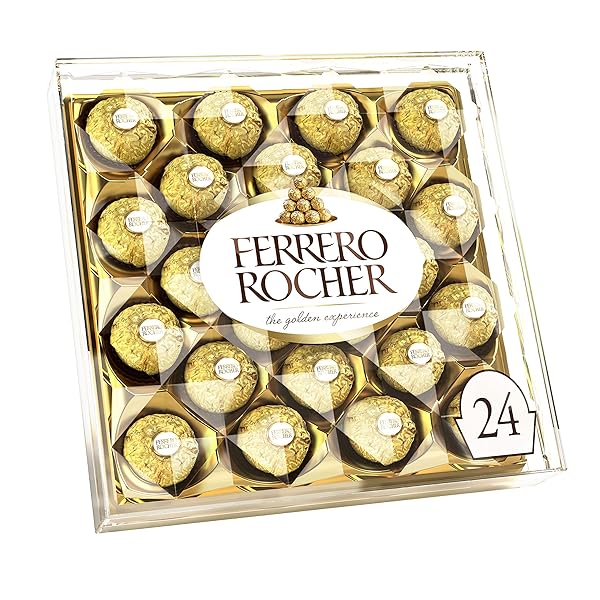 FERRERO ROCHER GOURMET HAZELNUT MILK CHOCOLATE GIFT BOX, 24 INDIVIDUALLY WRAPPED TREATS, 10.6 OZ