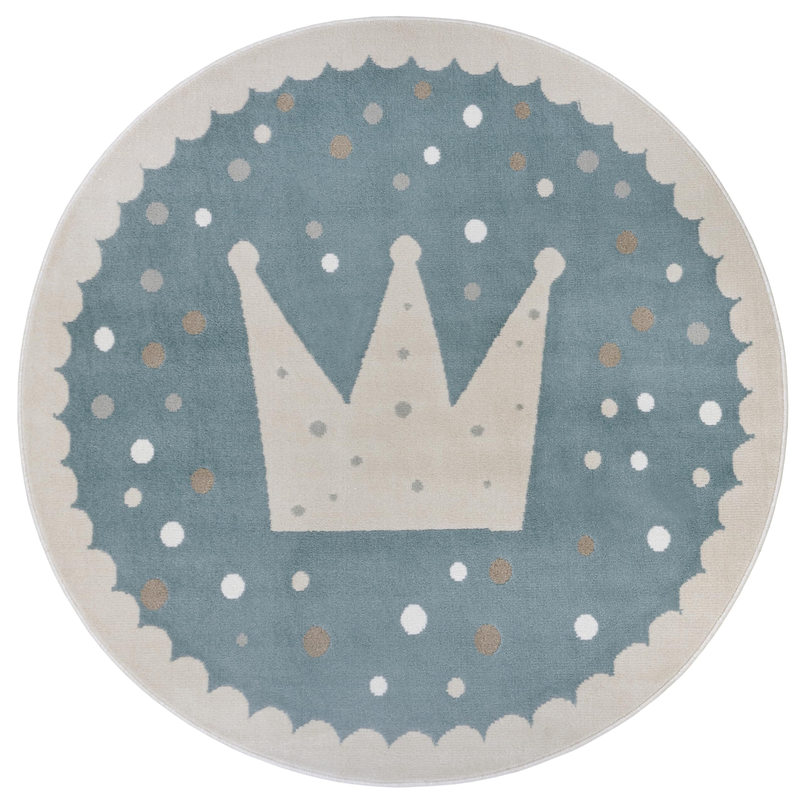 Hanse Home Adventures Children's Crown Pattern Rug, Round, Blue, 100 cm