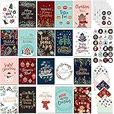 Decorably 100 Pack Foiled and Glittery 6x4in Christmas Cards with Envelopes Bulk and Stickers, 20 Festive Holiday Designs Seasons Greetings for Friends & Loved Ones, Printed Message - Gifting, Mailing