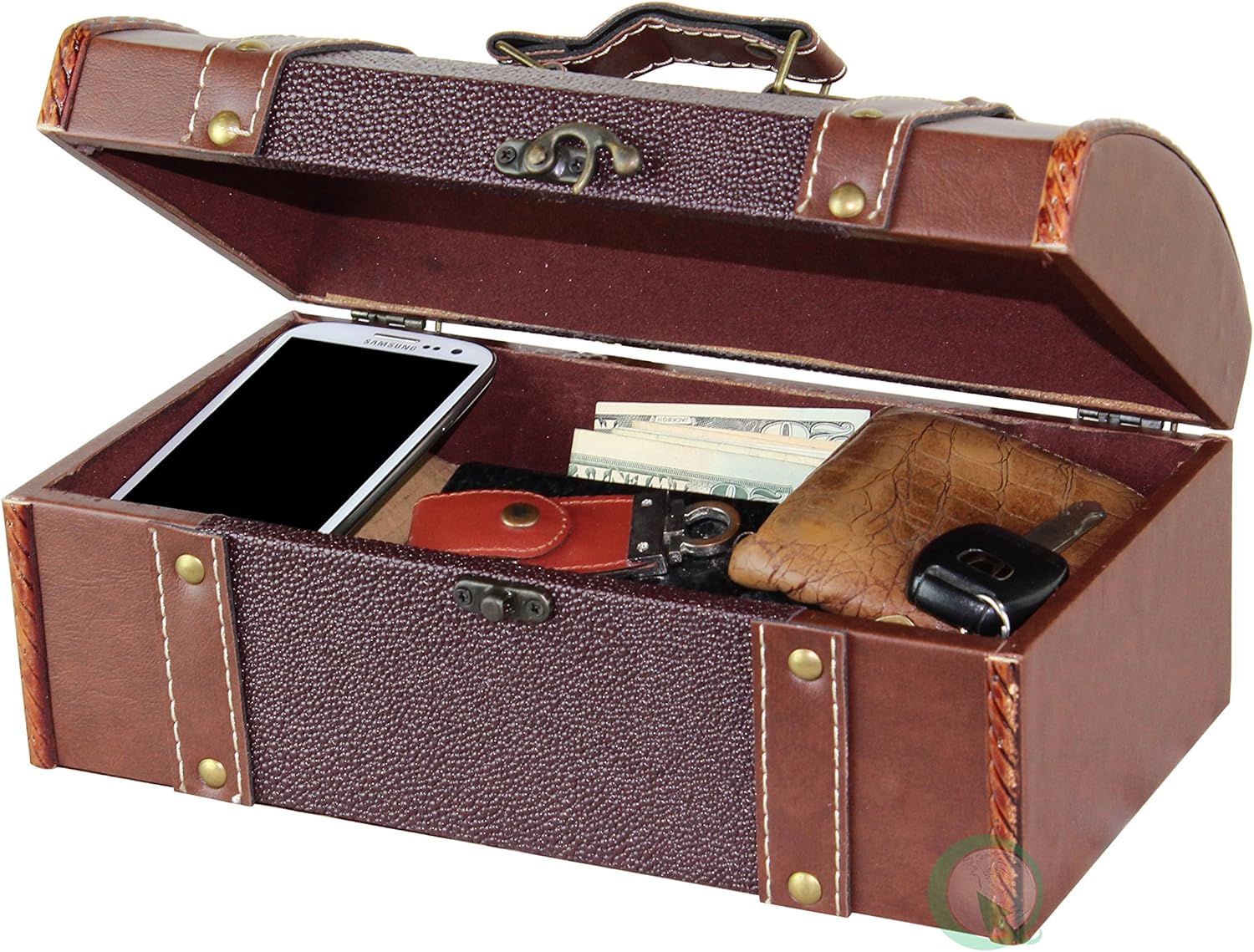 Vintiquewise(TM) Dresser Valet Leather Chest with Velvet Lining