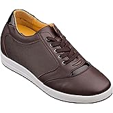 TOTO Men's Invisible Height Increasing Elevator Shoes - Dark Brown Leather/Mesh Lace-up Casual Fashion Sneakers - 3.2 Inches Taller - A53271 - Size 9 D(M) US