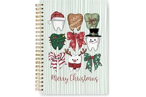 VIIJJUE Christmas Bow Dental Notebook, Dentist Dental Hygiene Hygienist for Christmas, Dentals Assistant Gifts Journals for Writing, Dentist Gift Green Stripe Hardcover Spiral Notebooks, 5.5x8.3 Inch