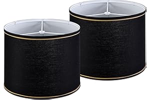 GO&SO Black and Gold Trim Drum Lamp shades Set of 2,Medium Lamp shade 13" Top×13" Bottom×10" High(Spider) Modern Lampshades for Table&Bedside lamp Replacement Lampshade in Hand Crafted,Easy Assembly