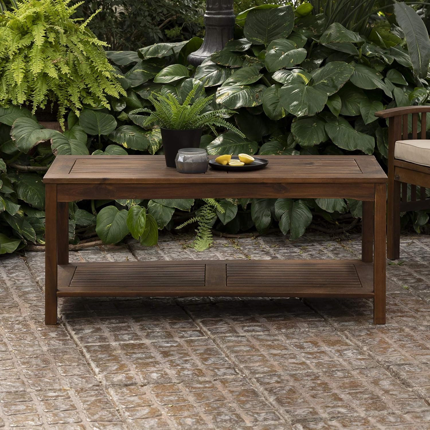 Walker Edison Furniture Company AZWCTDB Outdoor Patio Wood Rectangle Coffee Table All Weather Backyard Conversation Garden Poolside Balcony, Dark Brown : Garden & Outdoor