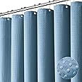Dynamene Extra Long Shower Curtain - 84 Inch Long Blue Waffle Weave Heavy Duty Fabric Bathroom Shower Curtain, Weighted Hotel Thick Bath Curtain Set with 12 Plastic Hooks,72x84, Moonlight Blue
