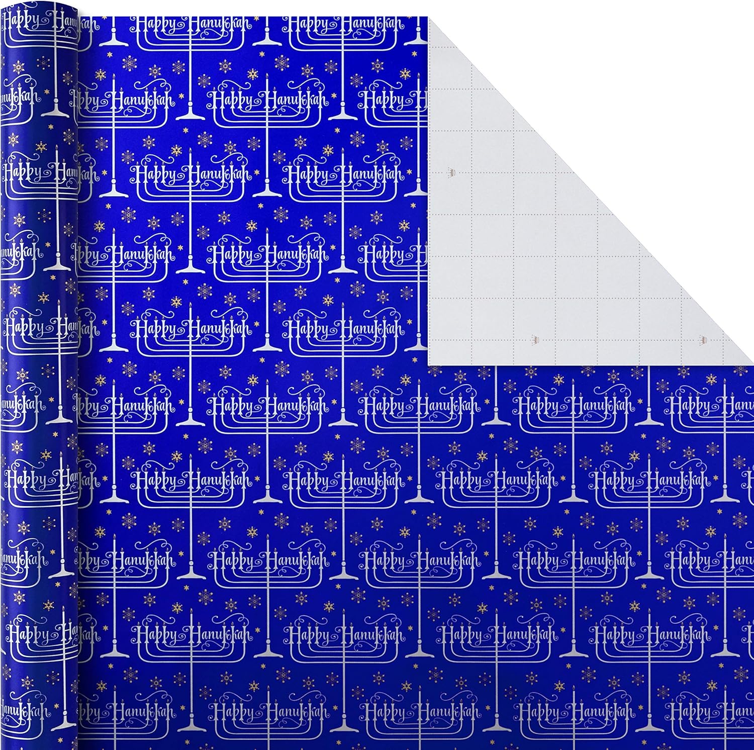 Hallmark Tree of Life Hanukkah Wrapping Paper Bundle with Cut Lines on Reverse, Blue, Gold and White (Pack of 3, 140 sq. ft. ttl.): Kitchen & Dining