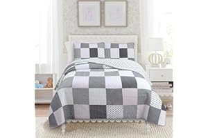 Cozy Line Home Fashions Black White Pink Polka Dots Striped Star Girl 100% Cotton Reversible Quilt Bedding Set, All-Season Coverlet Bedspread (Black Pink, Twin - 2 Piece)