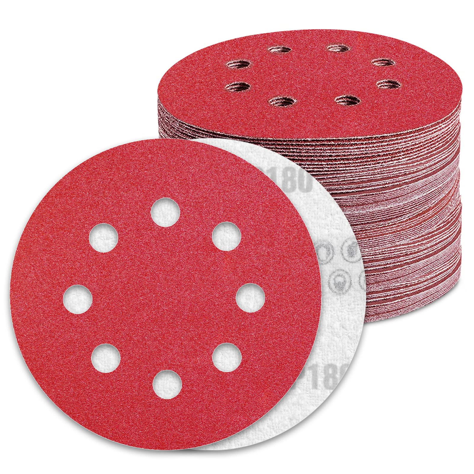 Awutzut 125mm Sanding Discs 180 Grit for 5 inch Discs Pads Hook and Loop Orbital Sander (100PCS) — image 1