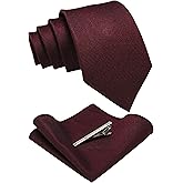 JEMYGINS Solid Color Wool Tie and Pocket Square with Tie Clip Sets for Men