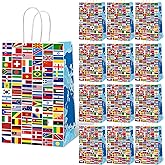 gisgfim 12 Pieces World Country Flags Party Favor Bags International Birthday Goodie Candy Treat Paper Bags Travel Trip Around The World Party Supplies Decorations for Baby Shower Birthday Gifts