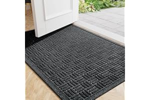 Mibao Front Door Mat Indoor Outdoor Entrance, Dirt Trapping Outdoor Welcome Mats, Non-Slip Outdoor Door Mats, Low Profile Front Door Mat, Entryway Mat, 29.5" x 17", Black