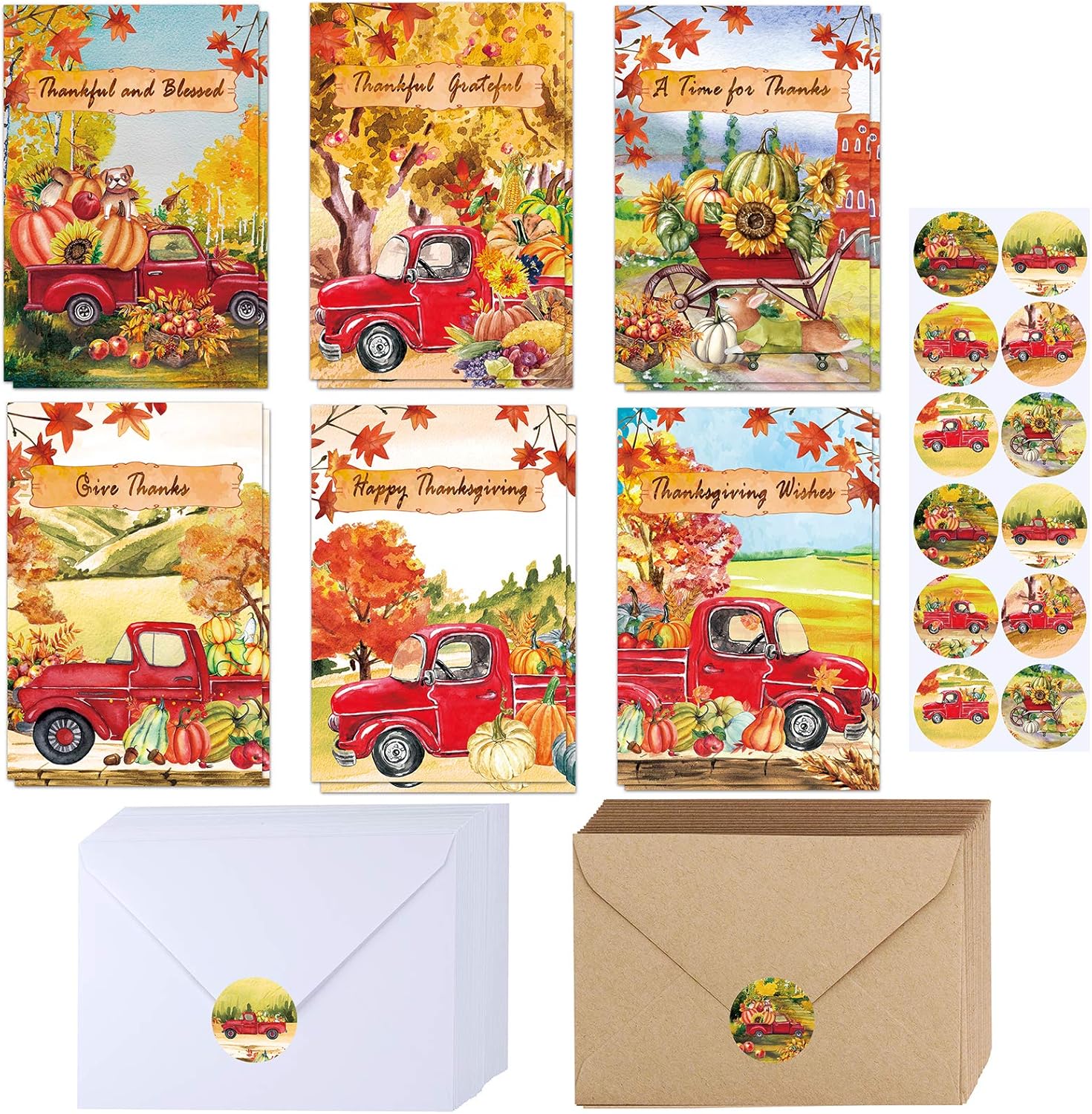 120 Sets Bulk Thanksgiving Cards with Envelopes Stickers