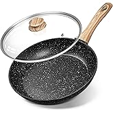 MICHELANGELO 10 Inch Frying Pan with Lid, Nonstick Frying Pan with Healthy Granite Coating, Nonstick Pan with Anti-Scald Handle, Induction Compatible