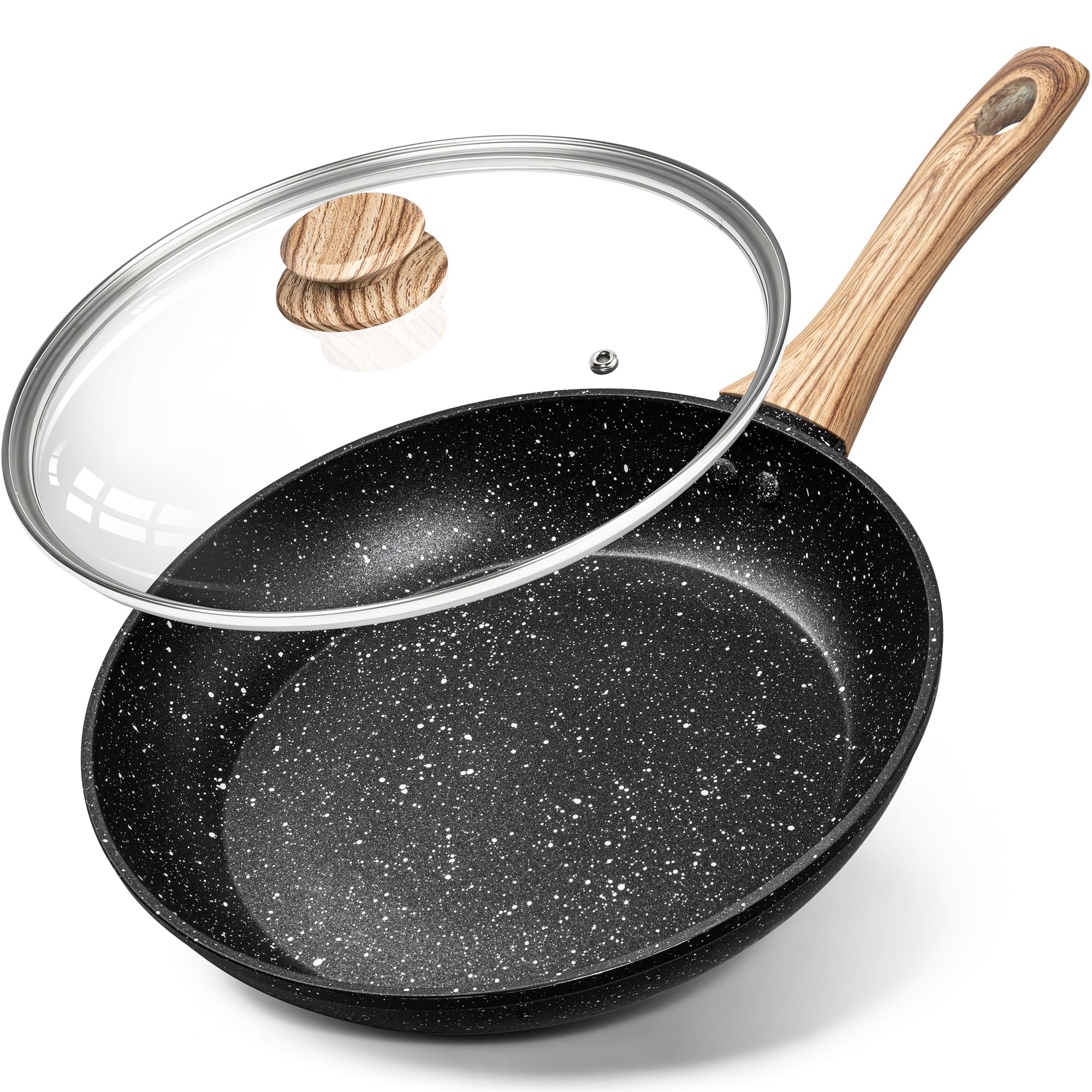 MICHELANGELO 26cm Frying Pan with Lid, Non Stick Pan with Bakelite Handle, Frying Pans for Induction Hob with Stone-Derived Nonstick Coating 100% APEO Free