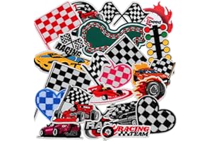 Nicime 20pcs Checkered Racing Flag Iron/Sew on Patches, F1 Fashion Embroidered Applique, Car Motorcycle Decoration Stickers for Clothes, Hat, Backpack, Jeans, Jacket