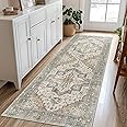 BESBLEE 2X10 Area Rugs Machine Washable Runner Rugs for Living Room, Vintage Boho Rugs for Bedroom Dining Room, Non Slip Indoor Soft Distressed Lightweight Thin Low Pile Carpet, Taupe