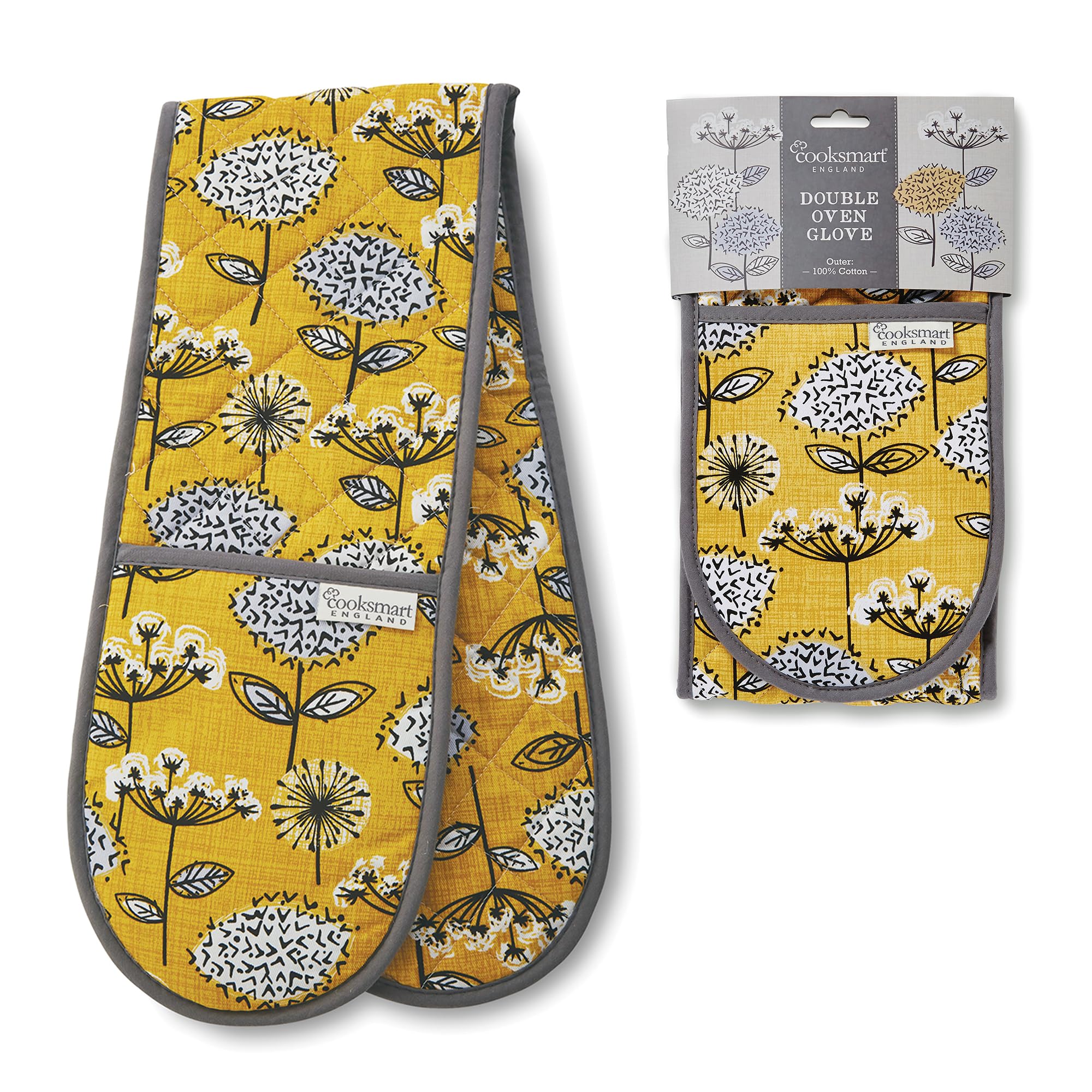 Cooksmart Double Oven Gloves Heat Resistant | British Designed Heat Resistant Oven Gloves | Modern Oven Mitt & Potholder for Home Cooking | Heat Protection Kitchen Oven Gloves - Retro Meadow — image 1