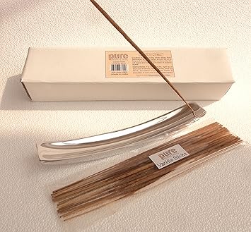 Pure Source India Silver Finish Aluminum Incense Holder and 20 Vanilla Fragrance Sticks This Ash Catcher Size is - 10 inch
