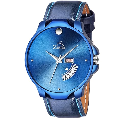 ZR945 Blue Leather Strap Day & Date Watch - for Men