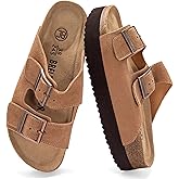 Brelzo Calvior Platform Sandals Women Suede Sandals Arch Support Summer Slides with Adjustable Buckle Open Toe