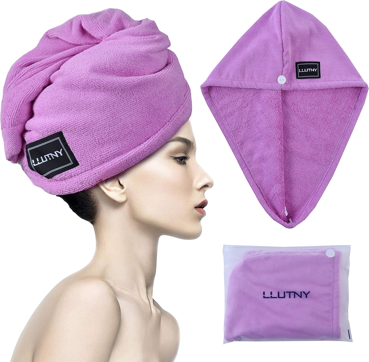 LLUTNY Hair Towel Turban Wrap Towels, Soft Microfibre Quick Dry, Super