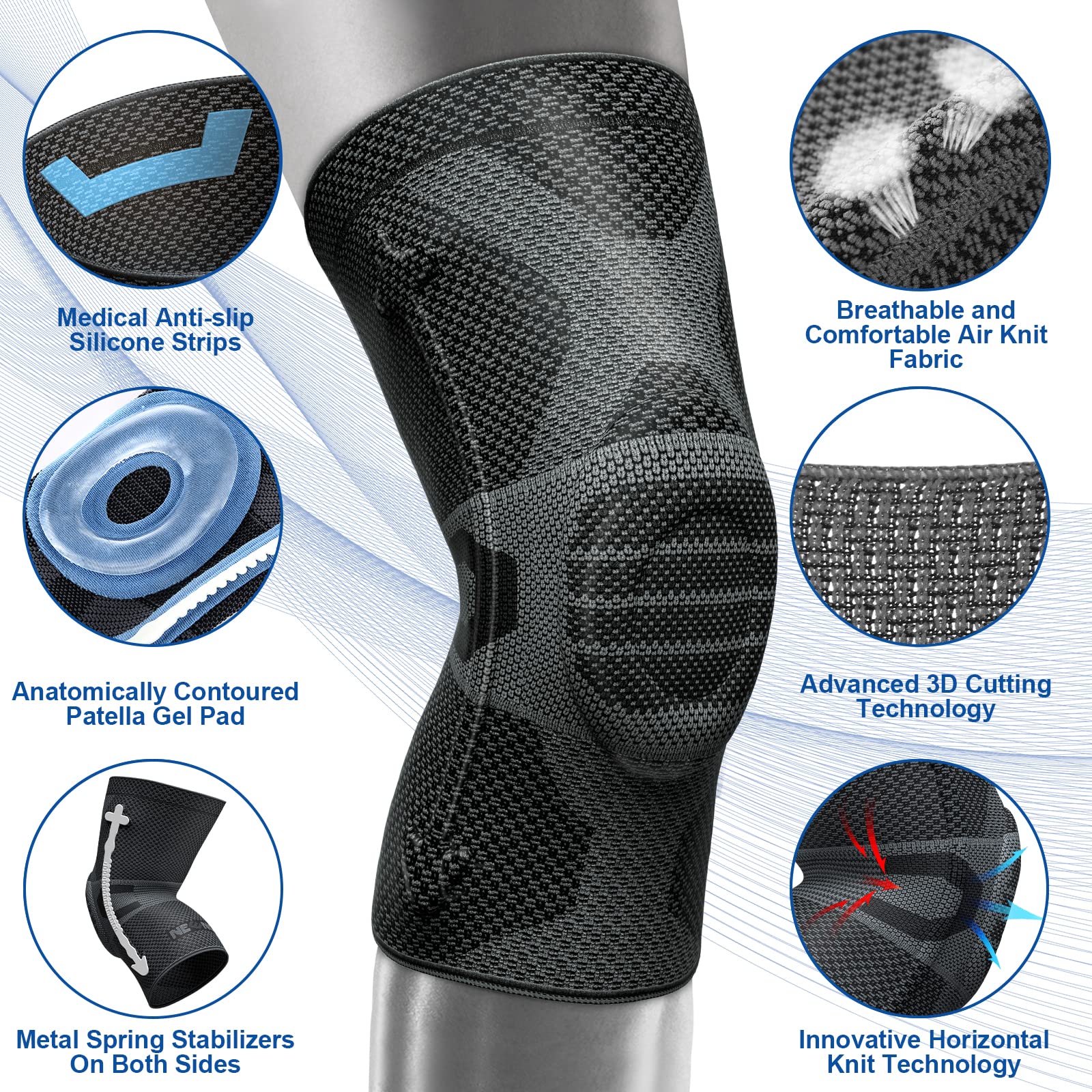 NEENCA Professional Knee Brace for Pain Relief, Medical Knee Compression Sleeve, Knee Support