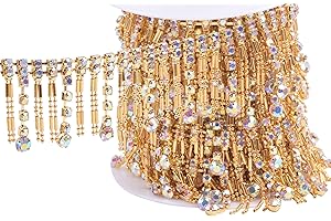 KAOYOO 1 Yard Tassel Crystal Rhinestone with Copper Beads Chain for Embellishments