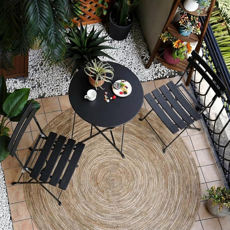 Grand patio 3 Piece Bistro Set Folding Chairs Table Black Weather-Resistant