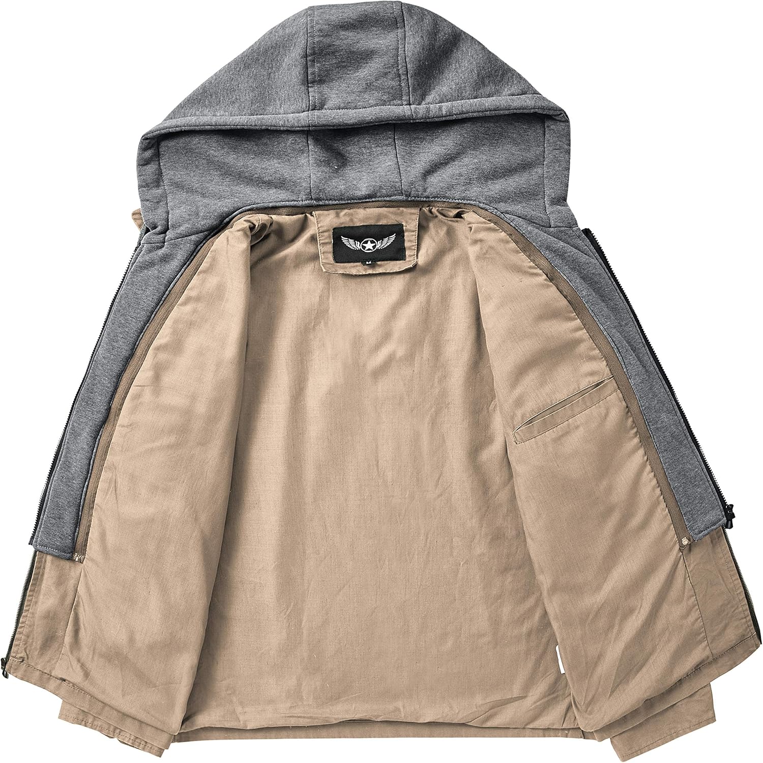 JYG Men's Casual Cotton Military Lapel Jacket with Removable Hood at  Men’s Clothing store