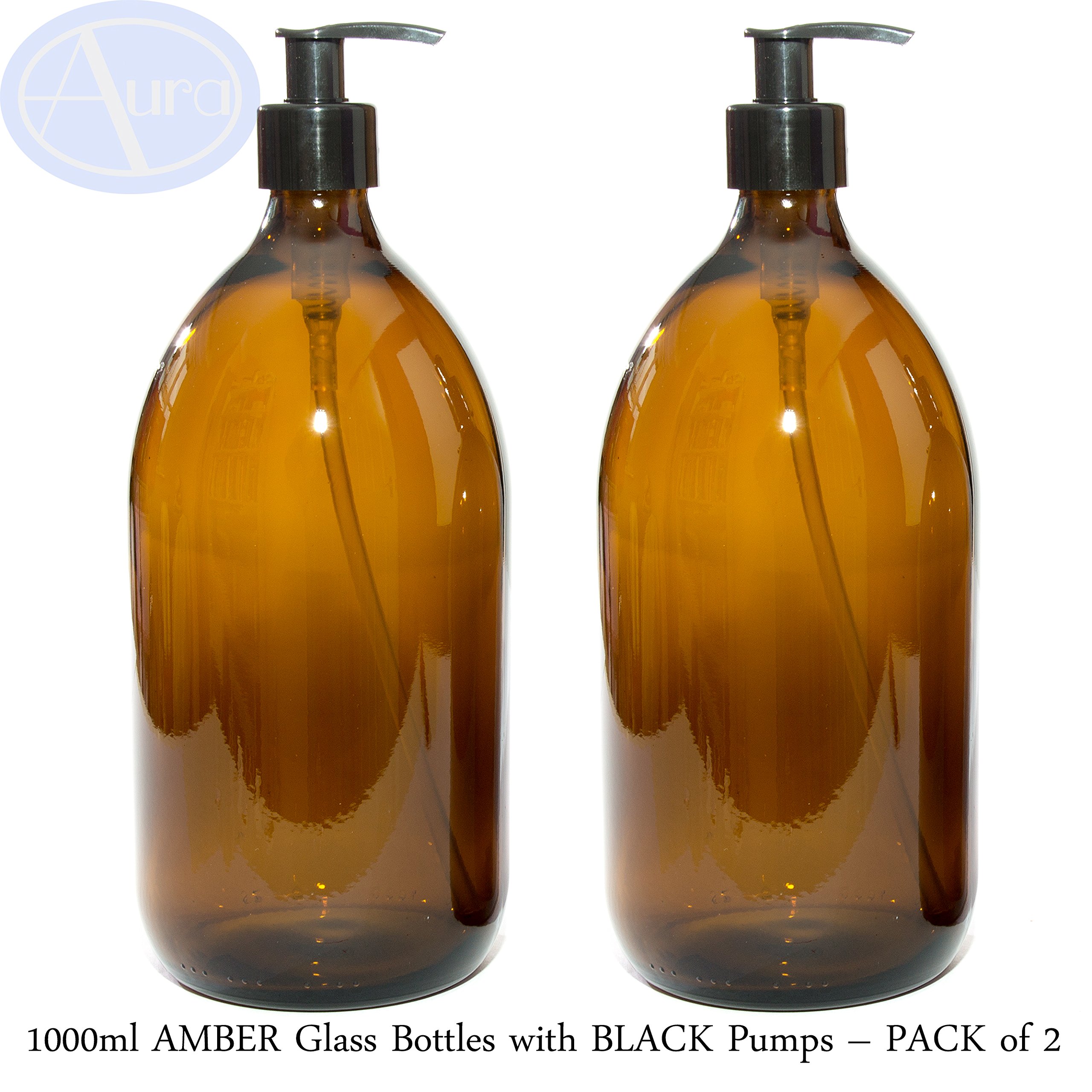 Download Aura 1000ml Amber Glass Bottles With Black Pumps Pack Of 2 Buy Online In Honduras At Honduras Desertcart Com Productid 48834460