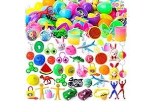 JOYIN 50 Pcs Prefilled Easter Eggs with Toys, 48 Bright Colorful and 2 Pcs Gold Filled Plastic Eggs with Toys for Easter Eggs Hunt Filler, Basket Stuffer, Party Favors