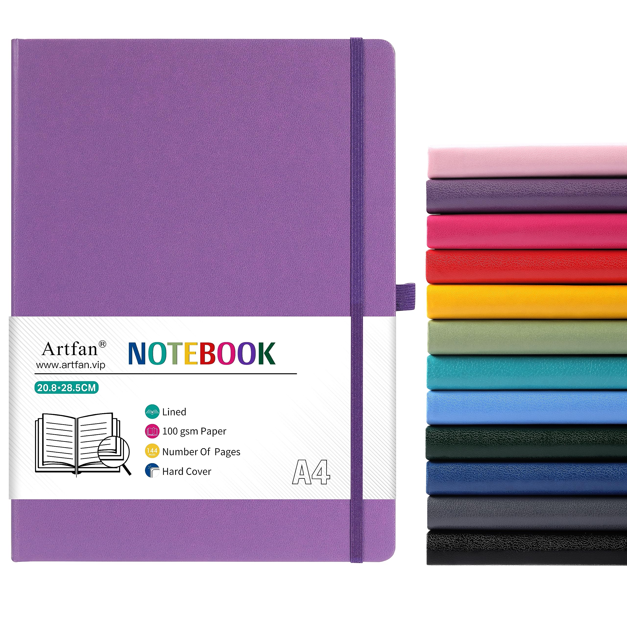Artfan A4 Notebook - Notebook A4 with 144 Pages Premium Paper, Faux Leather Classic Writing Notebook Journal, 8.35" X 11.45", Hardcover, Purple… — image 1