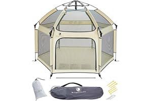 POP 'N GO PLAYPEN - Indoor & Outdoor Baby Playpen for Babies and Toddlers - Baby Beach Tent, Foldable, Portable W/Canopy, Travel Bag, & Mosquito Net - Pop Up Pack and Play Tent (Warm Ivory)