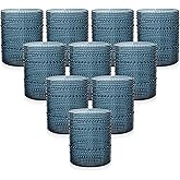 YOUBET 24PCS Plastic Hobnail Drinking Glasses - 14 Oz Blue Vintage Glasses Drinkware - Disposable Beaded Cups for Juice, Wine, Party