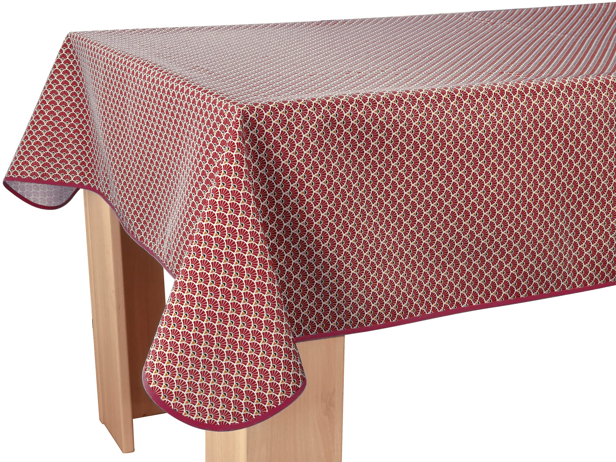 Le linge de Jules Stain-Resistant Tablecloth Peacock Burgundy Rectangular 150 x 300 cm