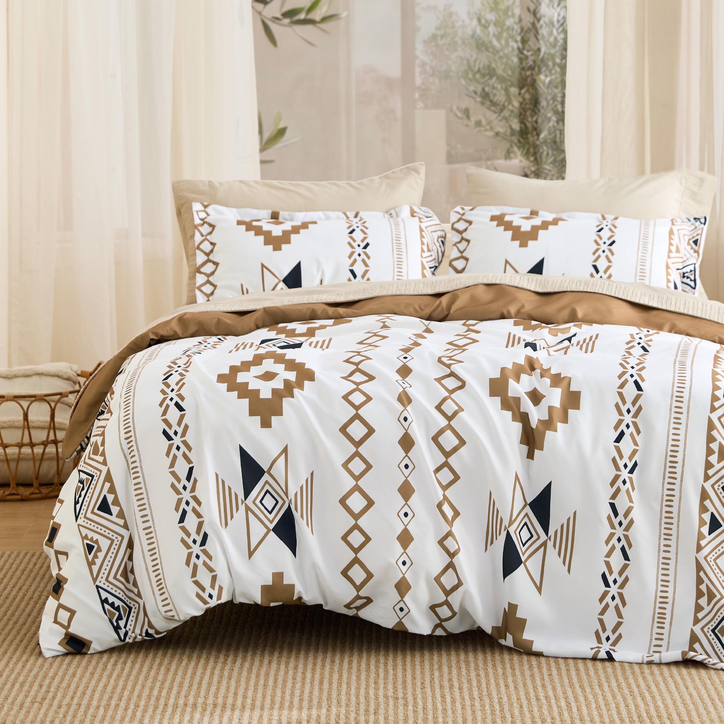 Bedsure Duvet Cover King Size - Modern Boho Geometry Floral Duvet Cover Set with Zipper Closure, 3 Pieces Hazel Bedding Set with 8 Corner Ties and 2 Pillowcases 20"x36"