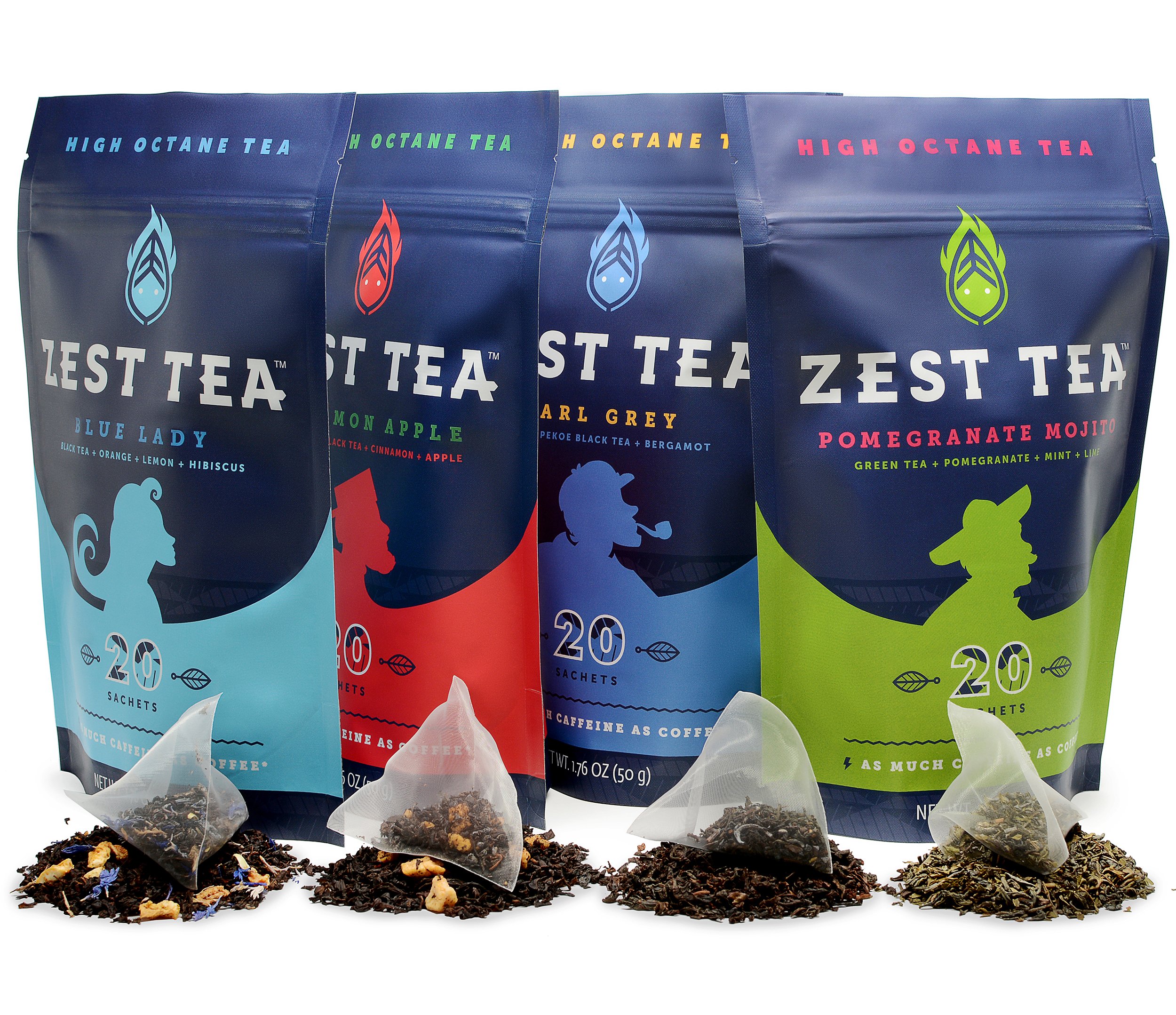 Zest Energy Tea Ultimate Sampler (4Pack) Premium High Caffeine Blends